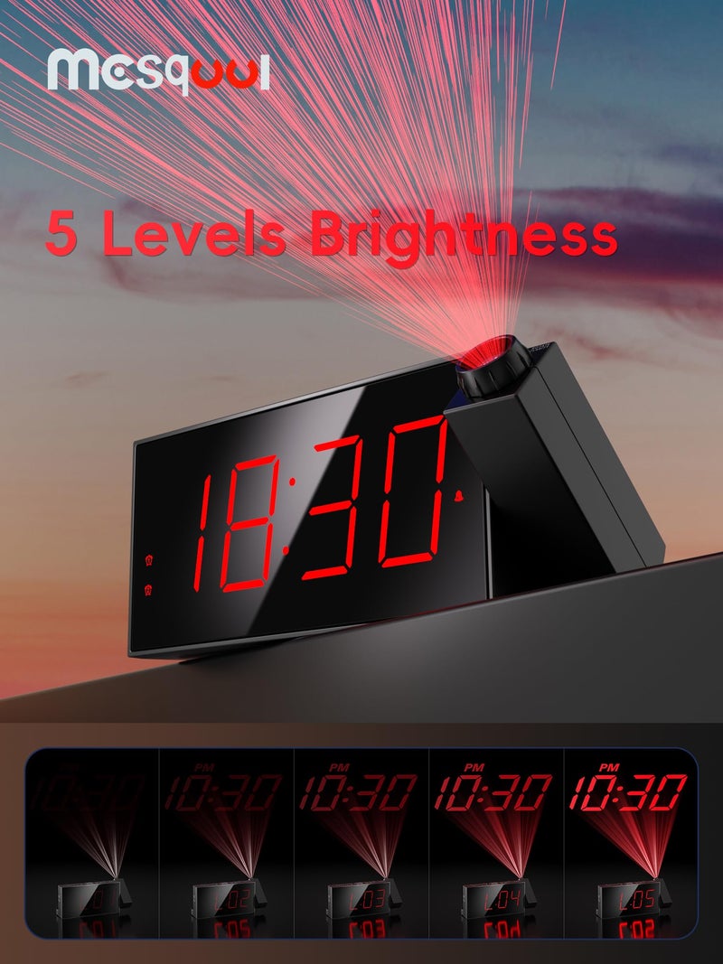Mesqool Projection Alarm Clock  Loud Vibrating Alarm Clock for Heavy Sleepers  Adjustable Projection Brightness Hearing Impaired & Deaf People  Digital Alarm Clock with USB Charging Port - Image 4